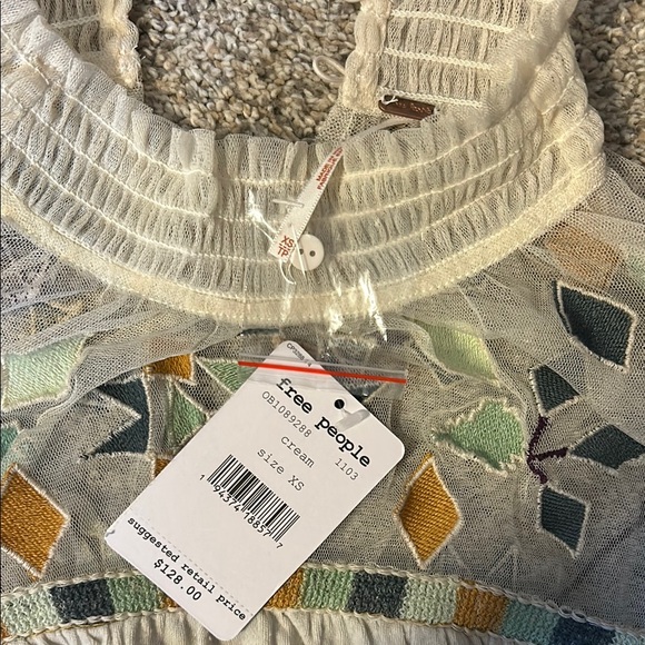 Free People Embroidered Cream Blouse - Picture 2 of 3